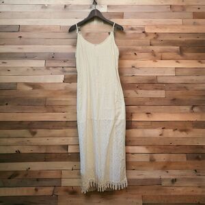 ELEMENTS Dress Cream Long Bridal Shower‎ Maxi Ivory LARGE Eyelet Lace Fringe